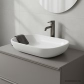 Differnz Ovalo Waskom - Ovaal Opzetmodel voor de Badkamer - Gemaakt van Polybeton - Zonder Overloop - Eenvoudig te Installeren op het Badmeubel - Afmetingen 54 x 34 x 12 cm - Kleur Wit
