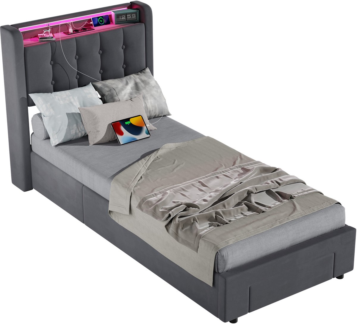 Wishdor Opbergbed met USB & Gasveer 90x200 cm – Multifunctioneel en Modern