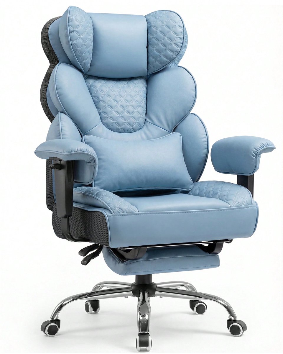 COMHOMA - Gaming Stoel - Ergonomisch met Lendensteun en Voetensteun 180 kg - Blauw