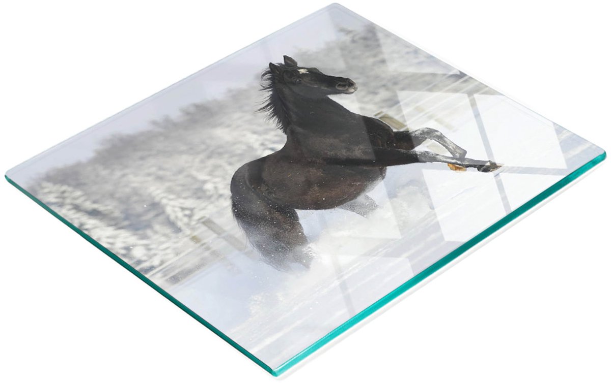 Decoratieve glazen snijplank met sneeuwpaardmotief, 60x52 cm
