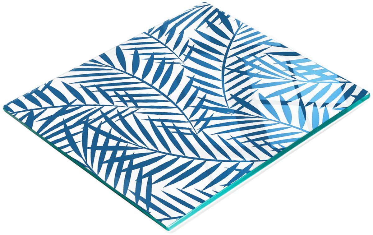 Decoratieve glazen keukensnijplank met palmbladerenmotief, 60x52 cm