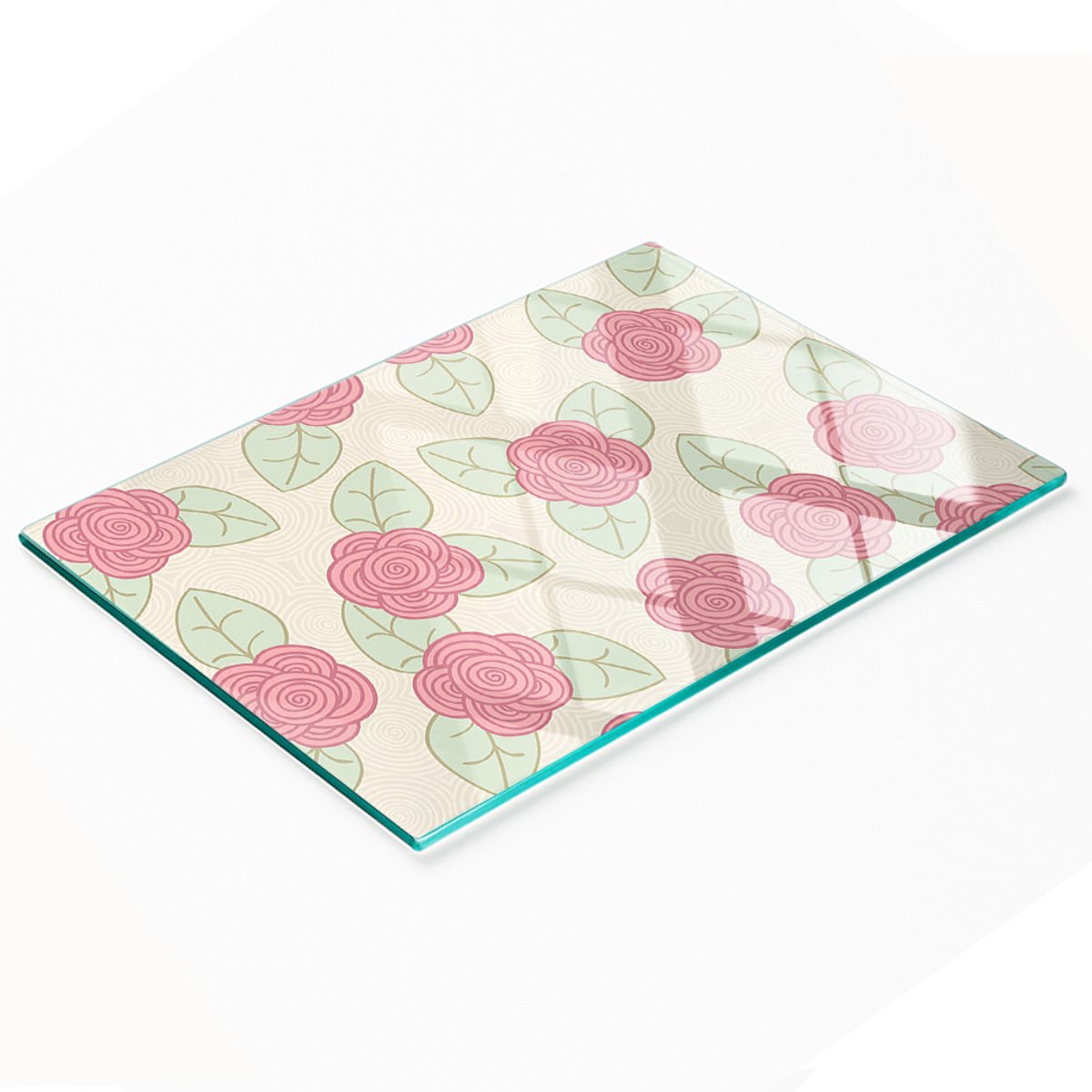 Decoratieve glazen serveerplank met rozenmotief, 80x52 cm