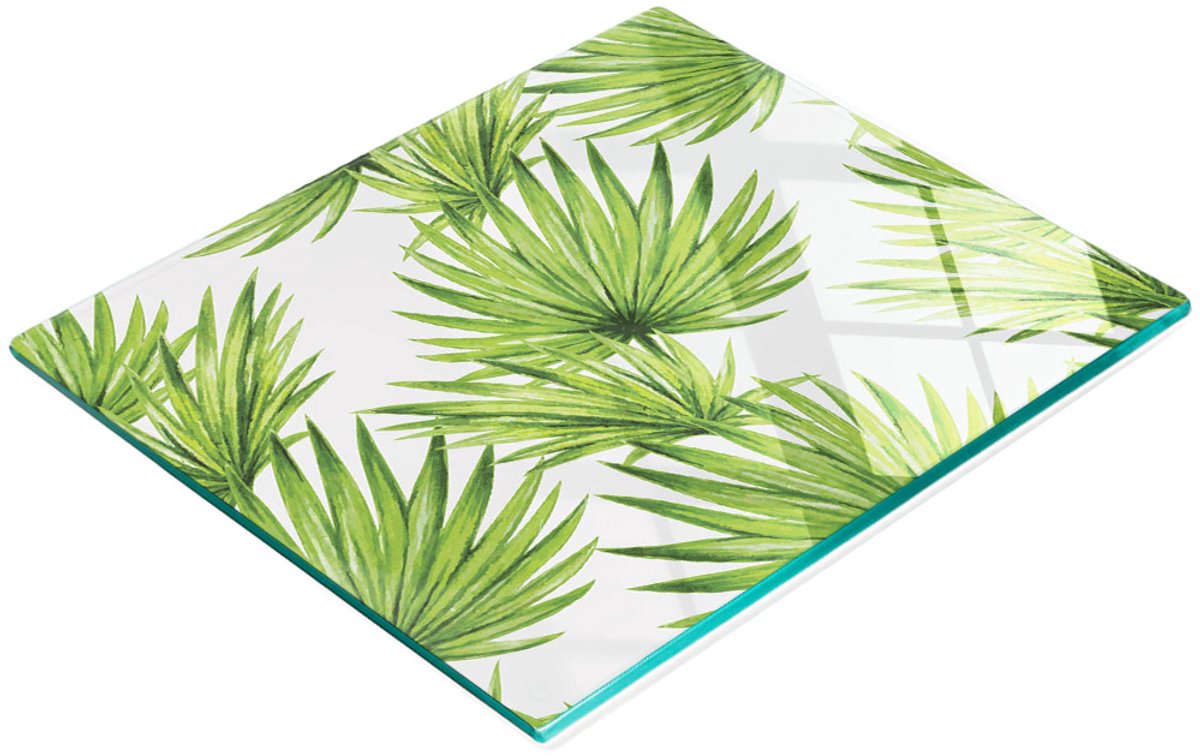 Decoratieve glazen snij- en serveerplank met tropische bladeren, 60x52 cm