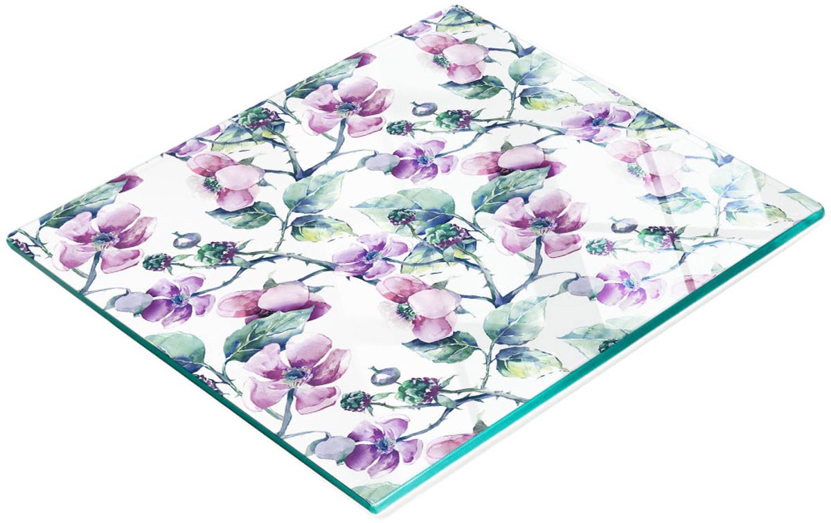 Keukenplank van gehard glas met decoratieve afbeelding van bramenbloemen, 60x52 cm