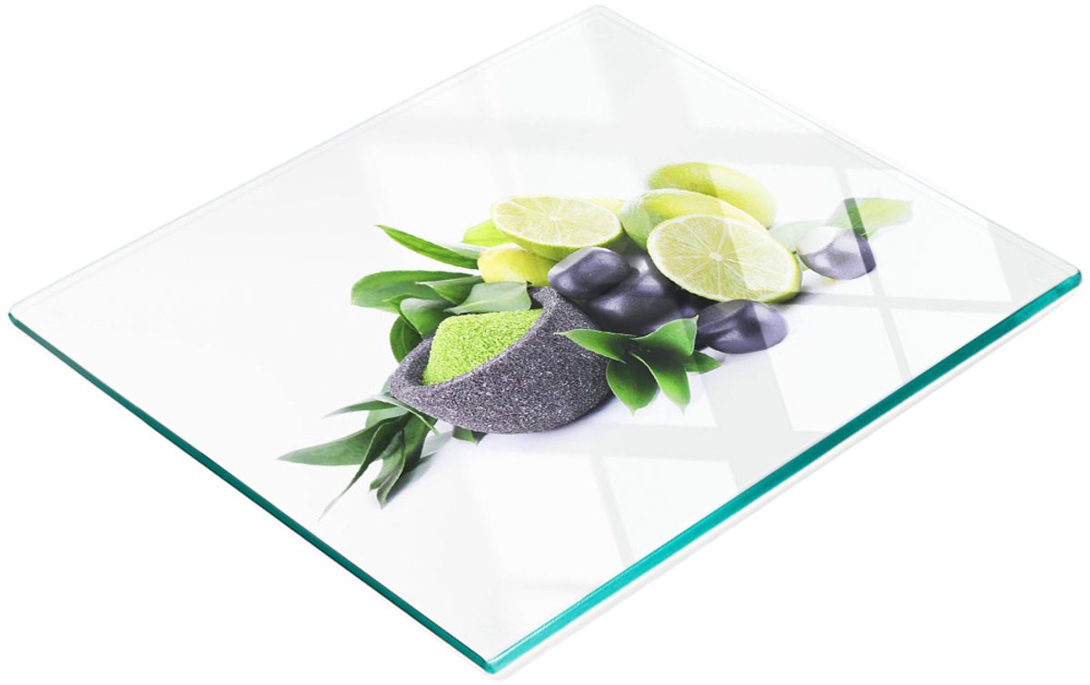 Stijlvol en duurzaam glazen bord met kalk- en steenprint, 60x52 cm