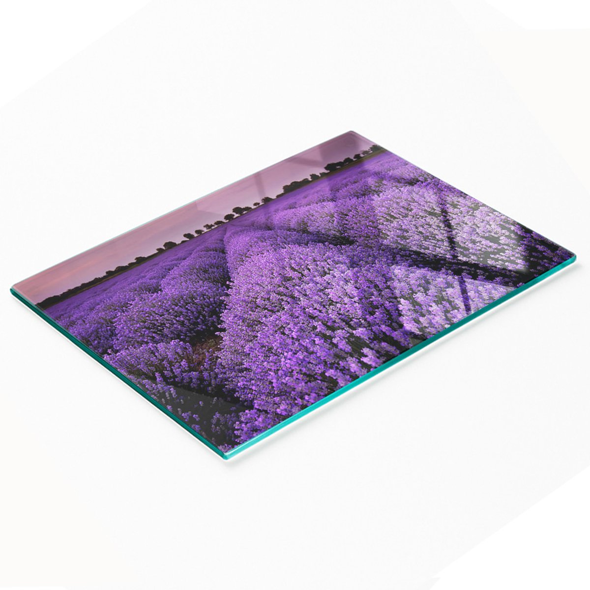 Decoratieve glazen serveerplank met lavendelmotief, 80x52 cm