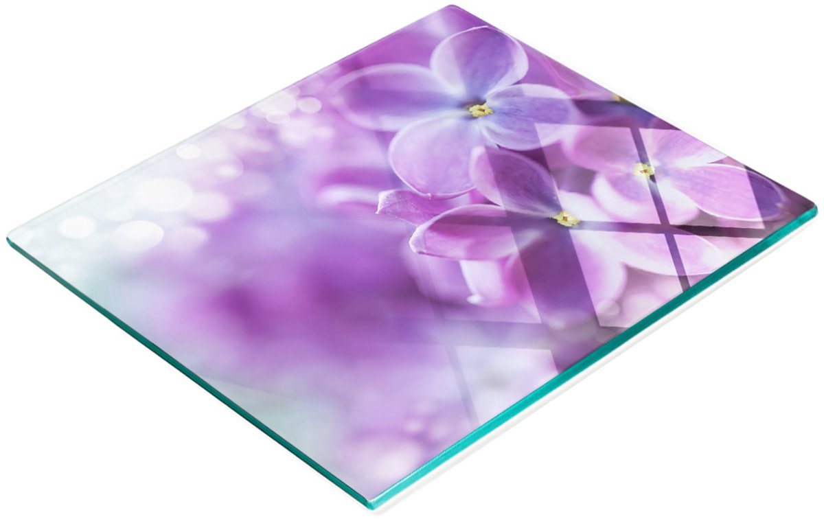 Decoratieve glazen snij- en serveerplank met paarse bloemen 60x52 cm