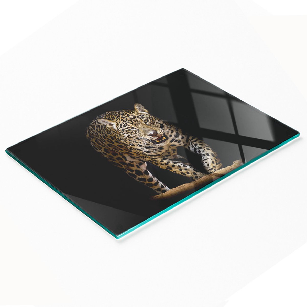 Keuken serveerplank van gehard glas met jaguar-afbeelding, 80x52 cm