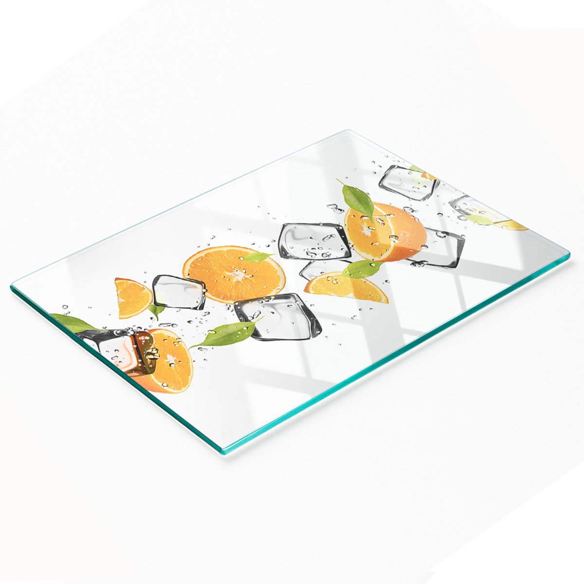 Keukenplank van gehard glas met afbeelding van sinaasappels met ijs, 80x52 cm