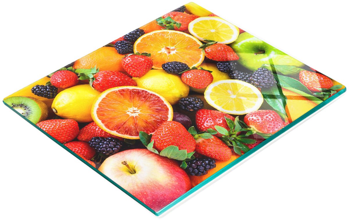Keukenplank van gehard glas met decoratieve afbeeldingen van kleurrijk fruit, 60x52 cm
