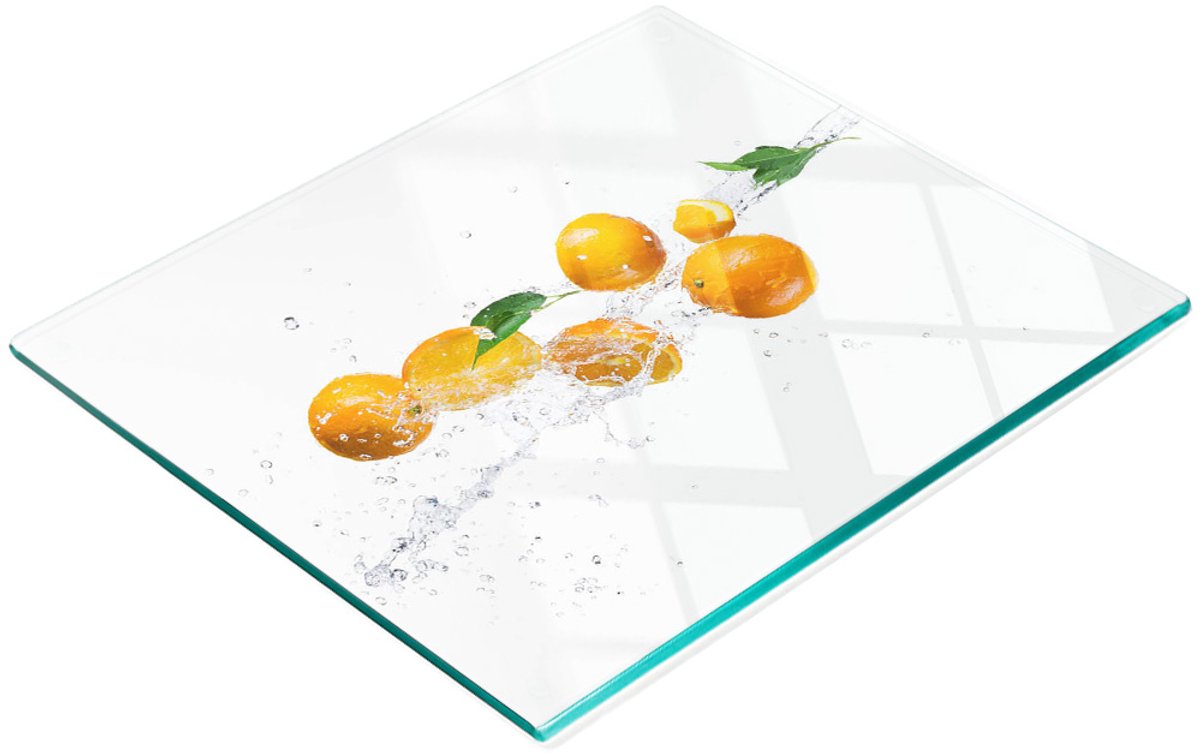 Glazen serveerplank met sinaasappel- en watermotief, 60x52 cm