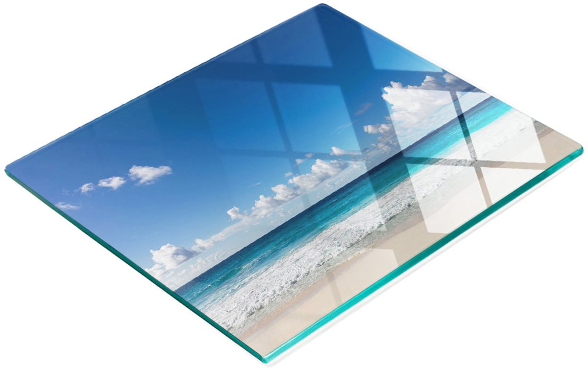 Multifunctioneel decoratief glazen snijplank voor de keuken, Seychellen strand 60x52 cm