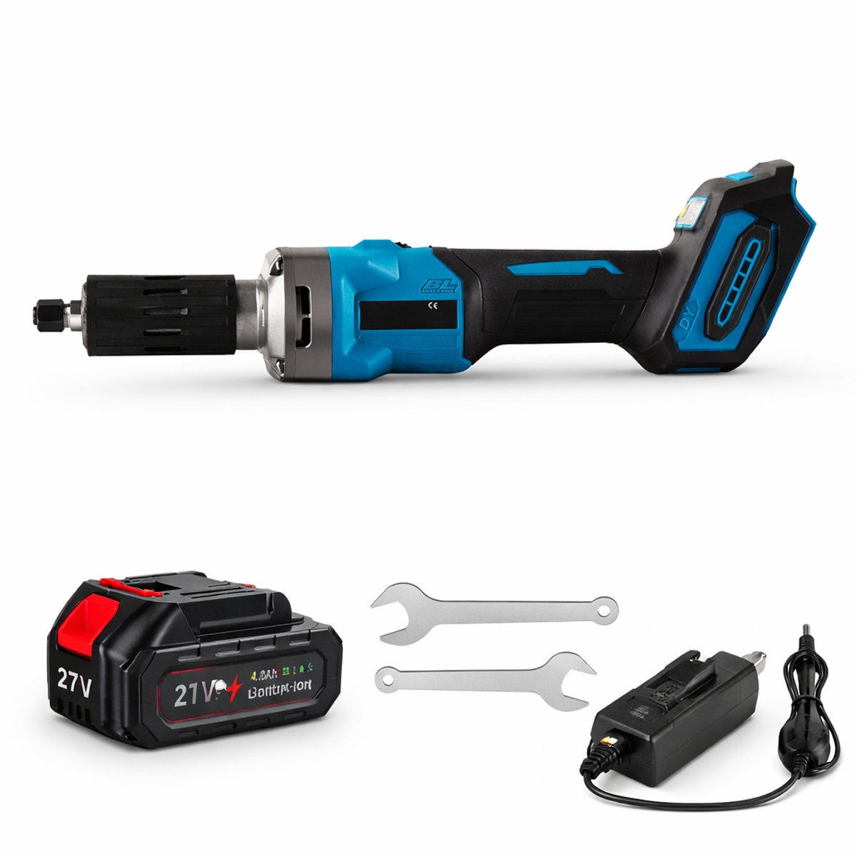 Elektrische Stiftslijper - Borstelloze Motor - 2000W - 35000 TPM - 4 Instelbare Versnellingen - Variabele Snelheid - Graveren Polijsten Frezen Slijpen - Draadloos Roterend Gereedschap - Inclusief 18V Lithium Accu en Oplader
