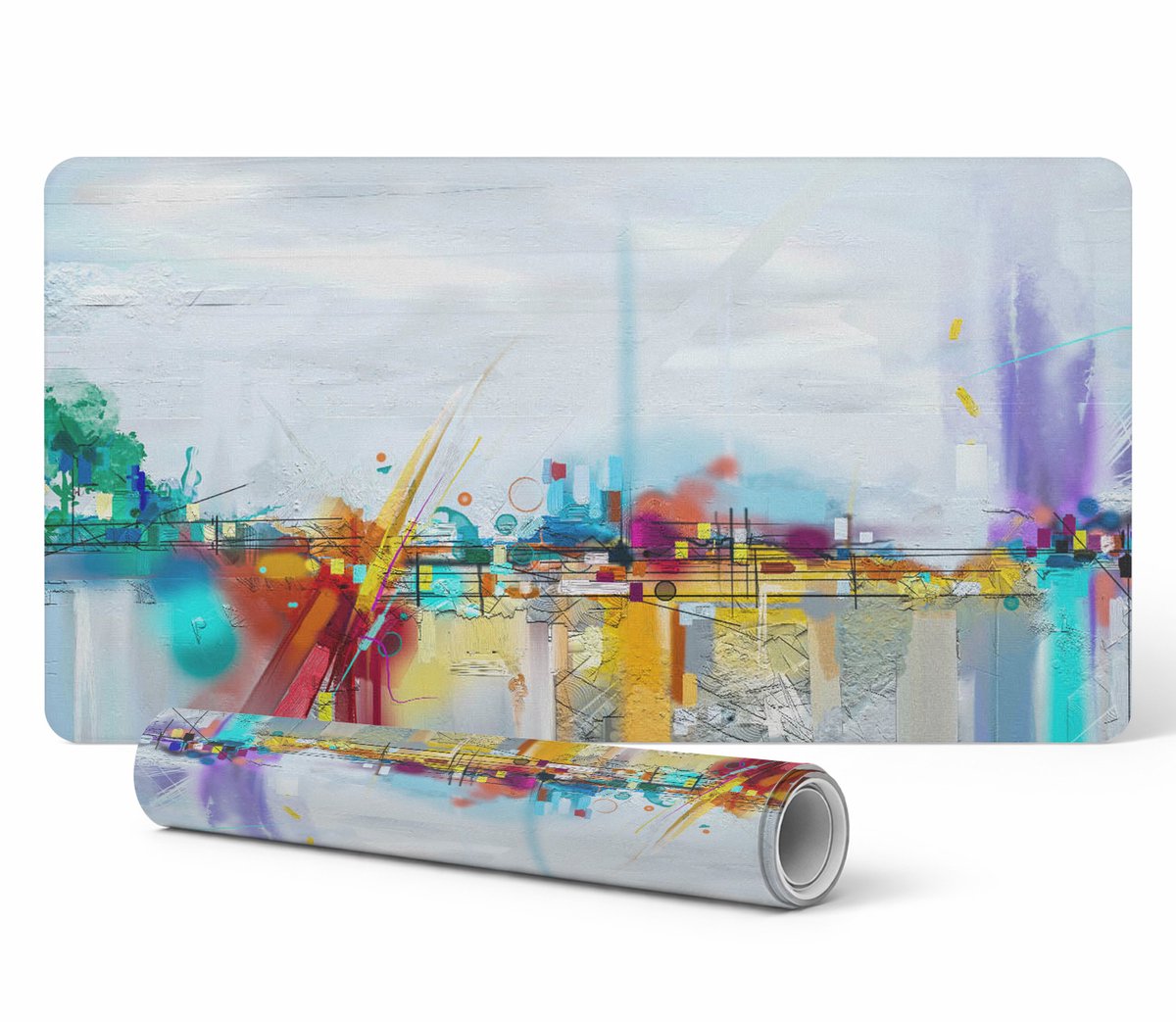Antislip gamingmuismat met abstract landschap, 90x45 cm