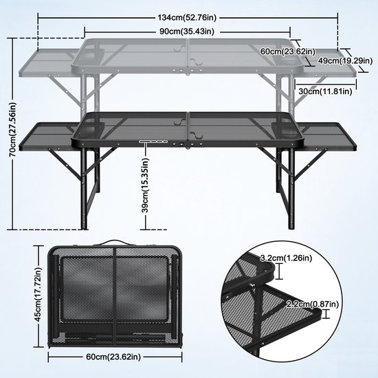 ACXIN Klapbare Kampeertafel - 90x60x39cm - Metaalgaasplaat - Licht & Draagbaar - Buiten Grilltafel Tuintafel — afbeelding 5
