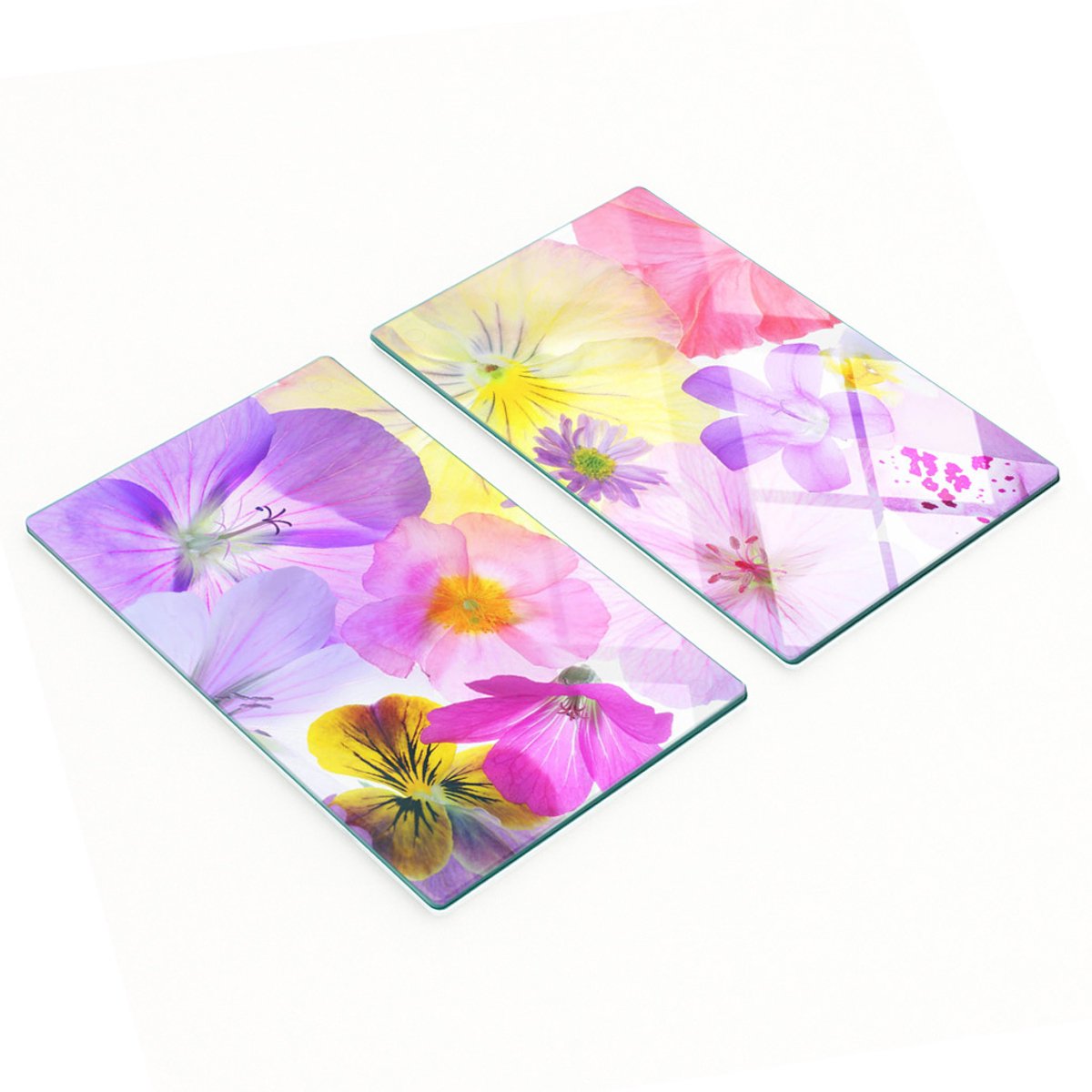 Set van snijplanken van gehard glas met viooltjespatroon, 2x30x52 cm