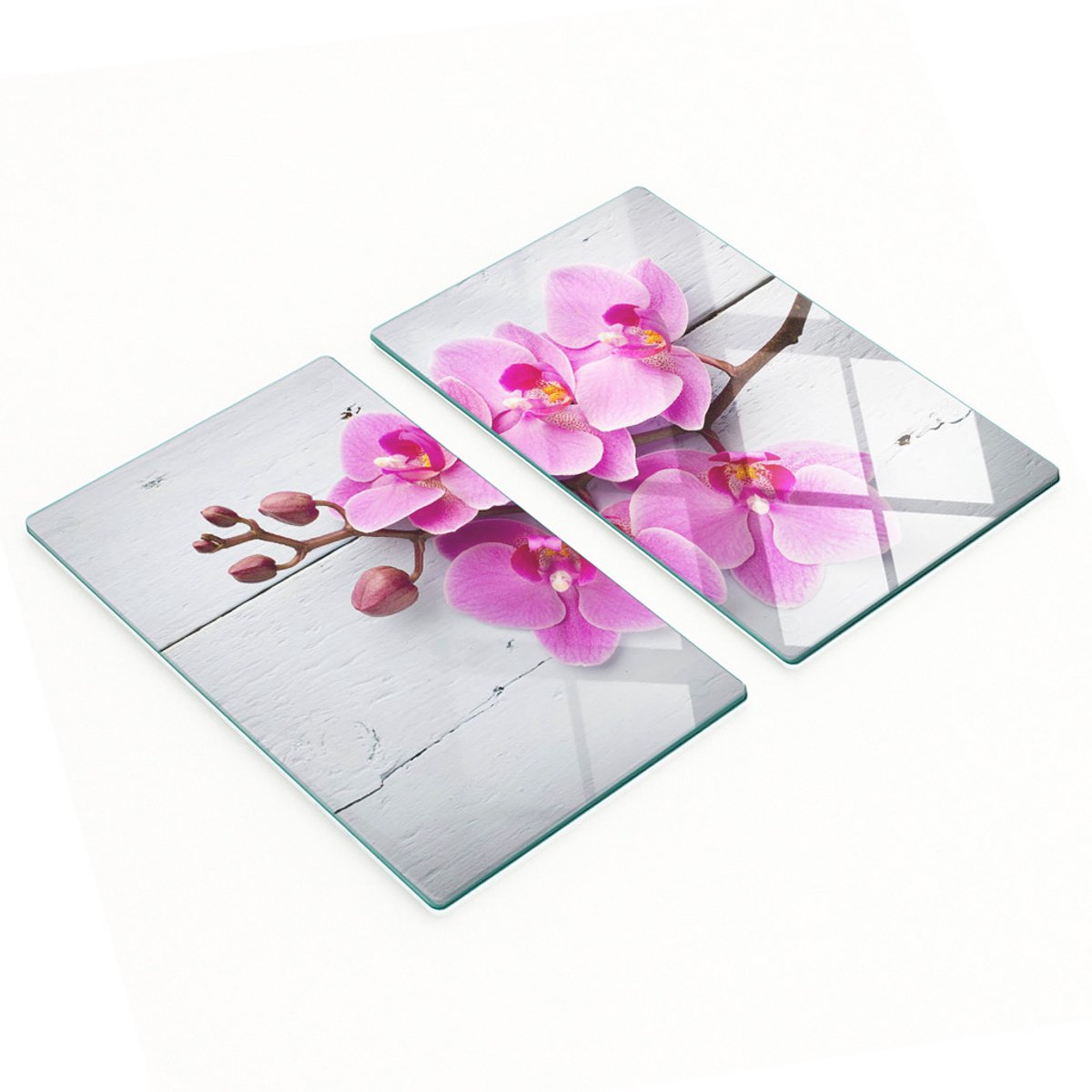 Keukenplanken van gehard glas met orchideeënmotief op hout, 2x30x52 cm