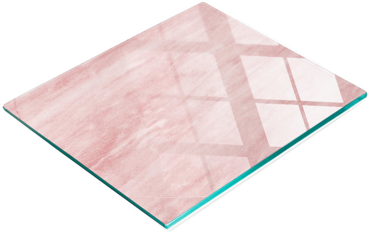 Keukenplank van gehard glas met decoratieve afbeeldingen, roze marmerlook, 60x52 cm