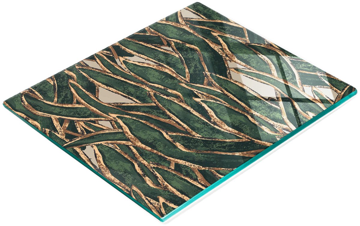 Duurzaam en stijlvol glazen bord met graspatroon, goudgroen, 60x52 cm