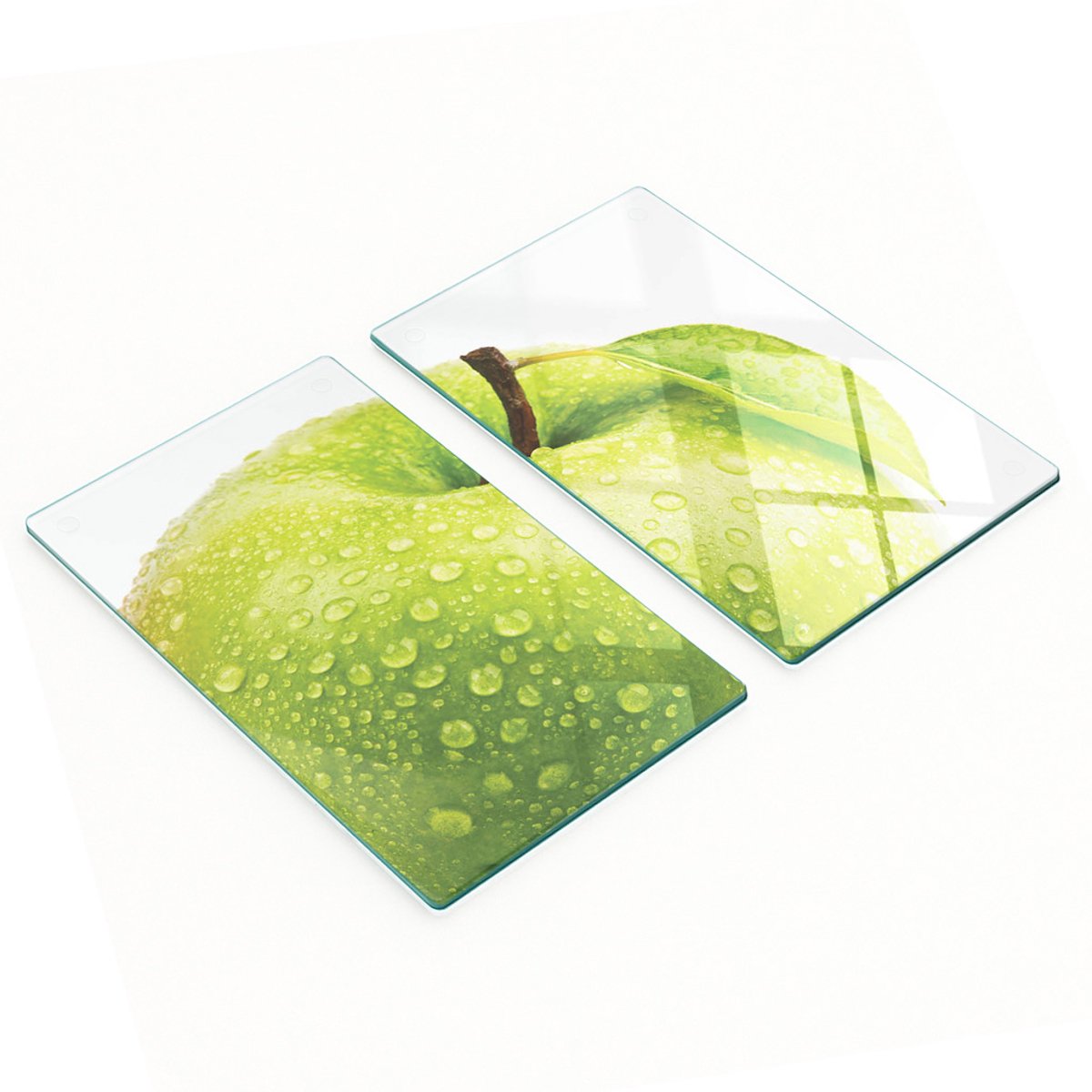 Glazen snijplanken met groene appelafbeeldingen, 2x30x52 cm