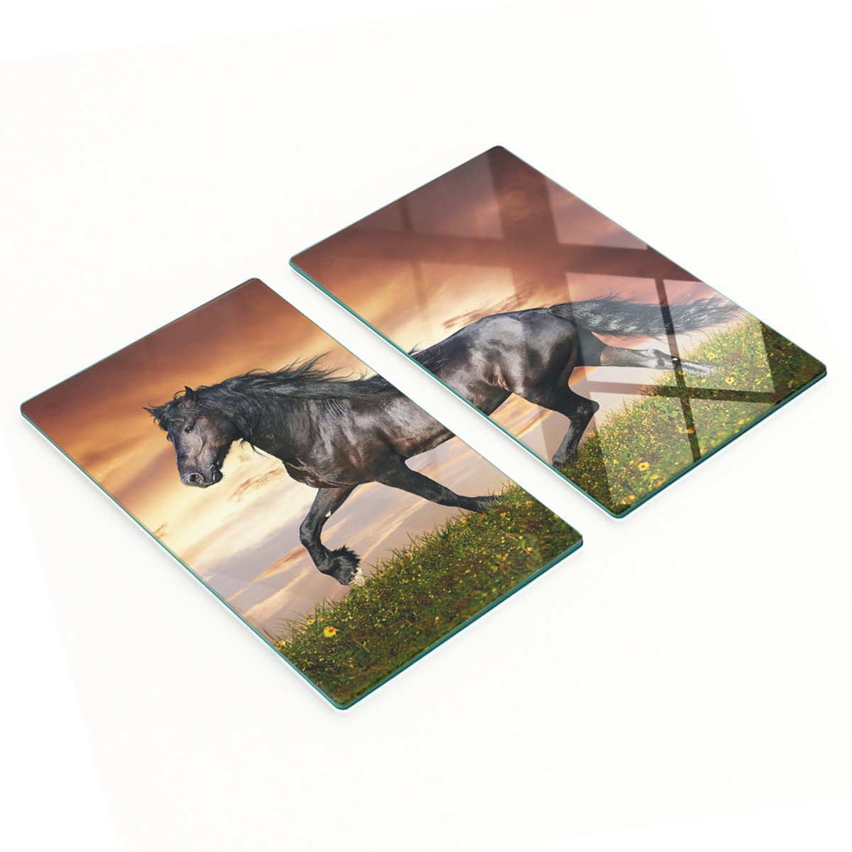 Set van snijplanken van gehard glas met paardenprint, 2x30x52 cm