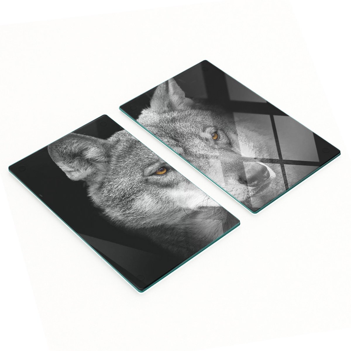 Set van snijplanken van gehard glas met wolfmotief, 2x30x52 cm
