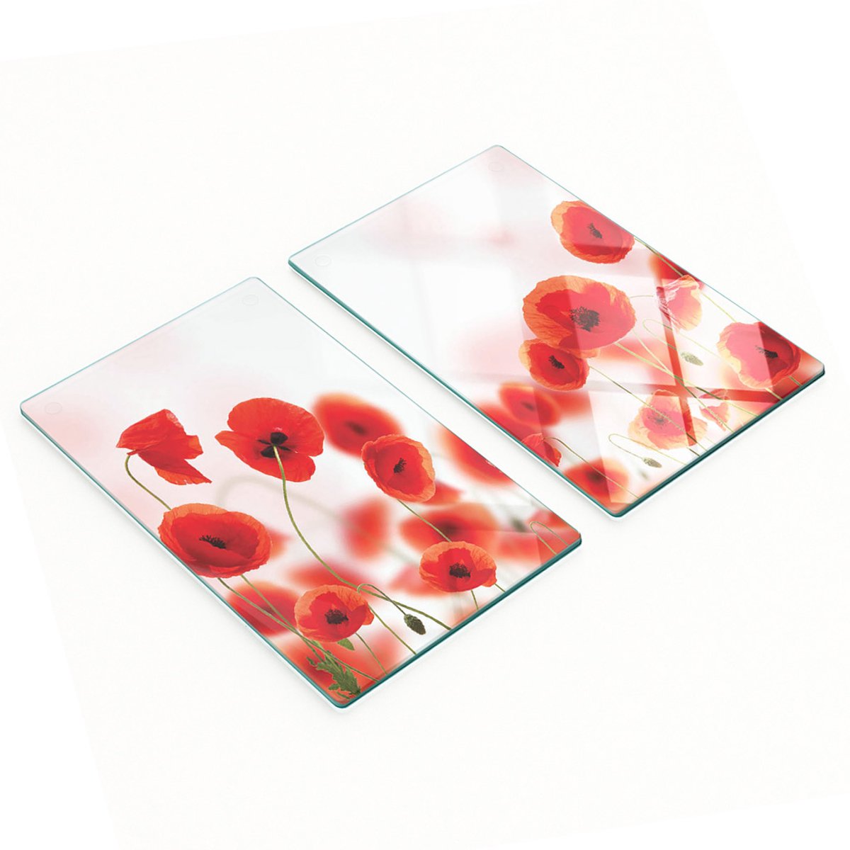 Multifunctionele decoratieve glazen keukenplanken met klaprozenmotief, 2x30x52 cm