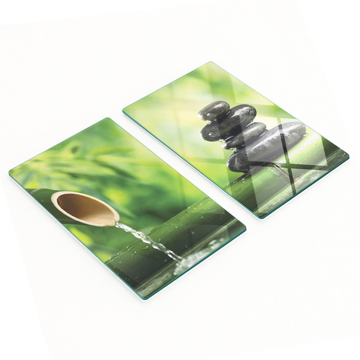 Set van twee glazen bamboe keukenplanken met fonteinmotief, 2x30x52 cm