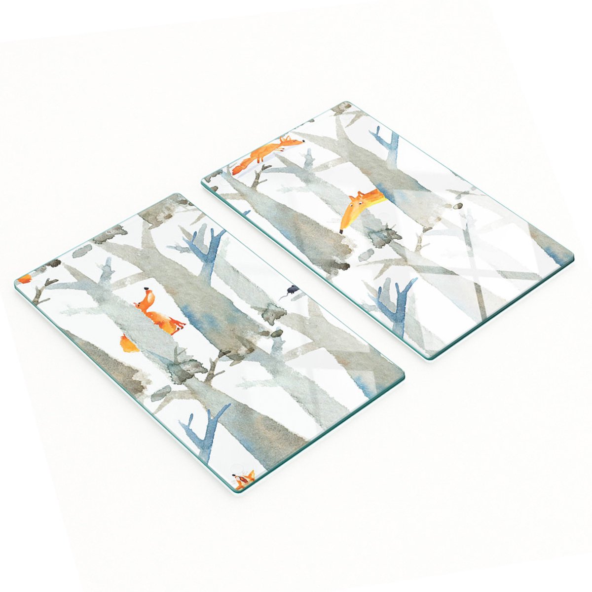 Set van snijplanken van gehard glas met vossenafbeeldingen, 2x30x52 cm