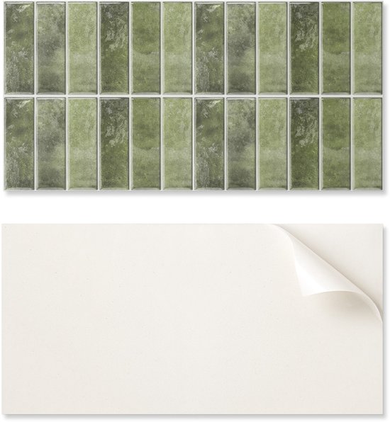 Ensemble de 20 carreaux verts rectangulaires à l'aspect vieilli et une feuille blanche.
