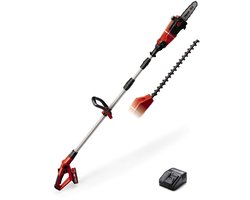 Einhell Accu Tuin-Multitool GE-HC 18 Li T Kit – Power X-Change – 18 V/3.0 Ah/Li-Ion – Zwaardlengte kettingzaag: 200 mm – Bladlengte heggenschaar: 450 mm – Tandafstand: 16 mm – Incl. 1x 3.0 Ah accu en lader