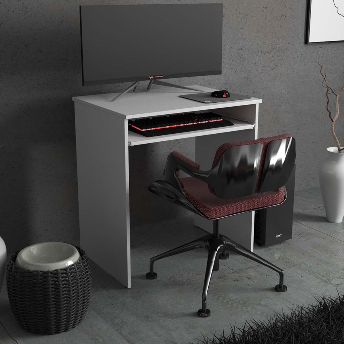 Klein wit computerbureau 68 cm 1 plank gamingmeubel school
