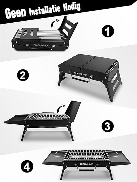 Opvouwbare Houtskool BBQ Grill - Compacte Draagbare Barbecue 34×23 cm - Camping Grill voor Strand, Picknick en Tuin - Stalen Mini BBQ voor 3 Personen van Merkloos — afbeelding 5