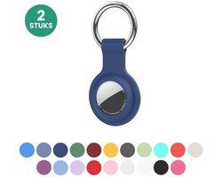 JUALL Sleutelhanger Geschikt voor Apple AirTag - 2 Stuks - Beschermende Siliconen Houder & Hoesje - Donkerblauw