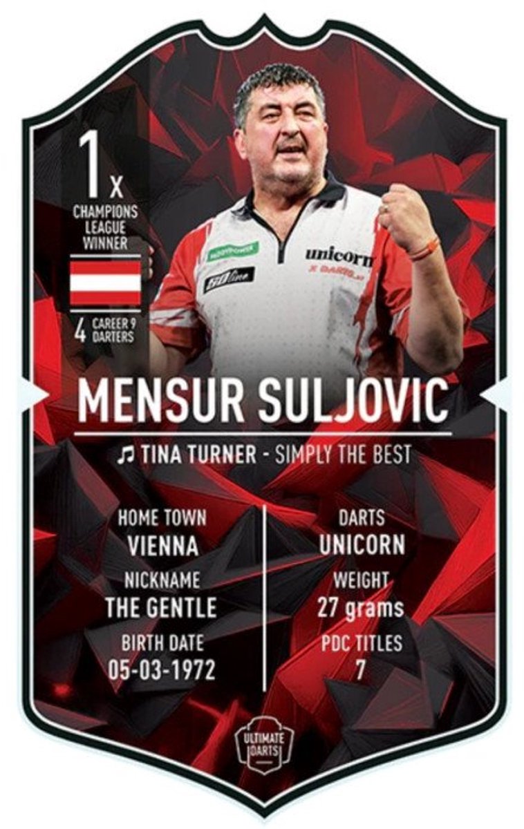 Ultimate Card Mensur Suljović – Darts Verzamelkaart – Champions Editie – 37 x 25 cm – Premium Kunststof – Inclusief Echtheidscertificaat