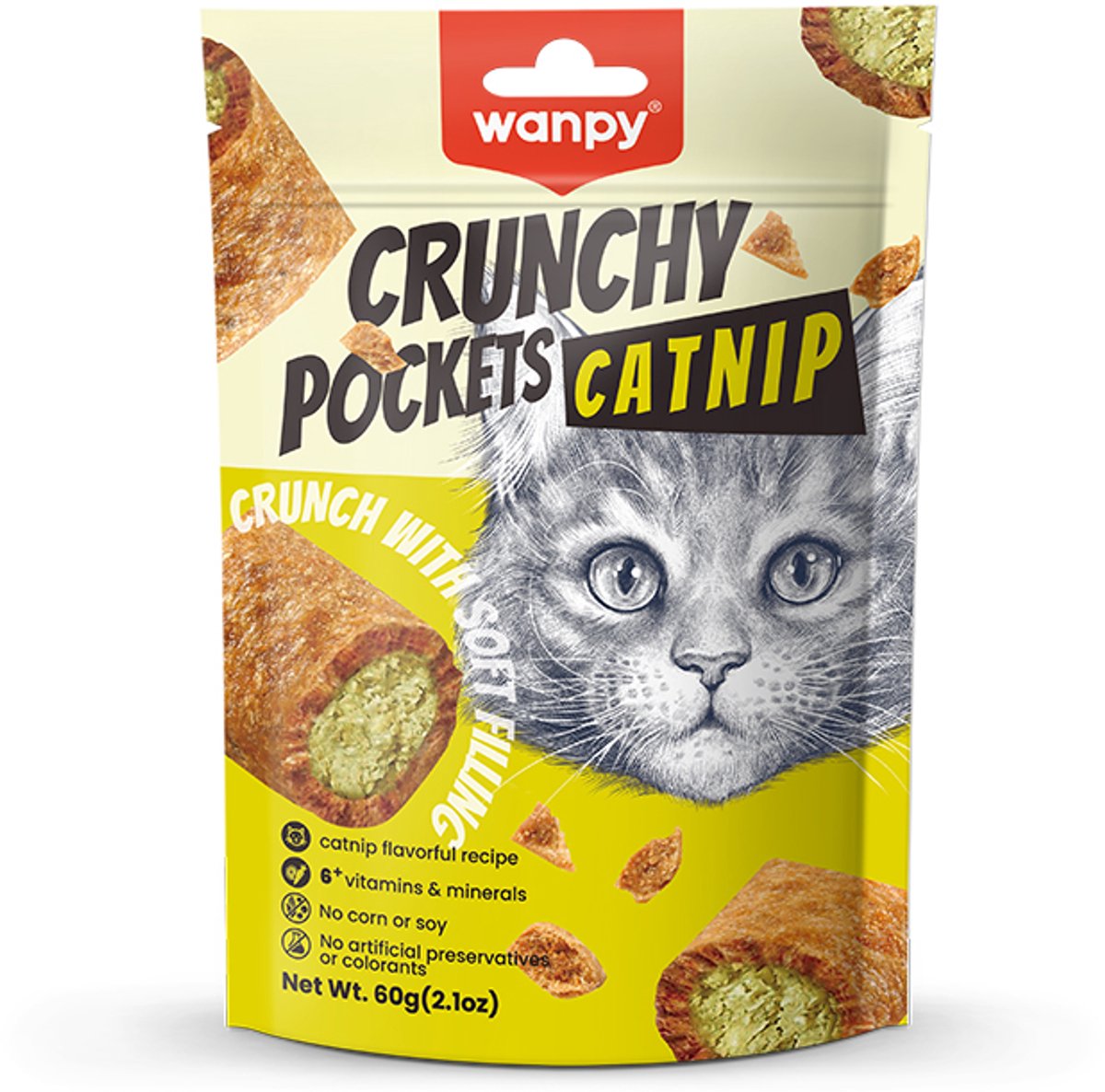Wanpy - Crunchy pockets - Kattenkruid - Kattensnack - Knapperige snacks met zachte vulling van kattenkruid en kip