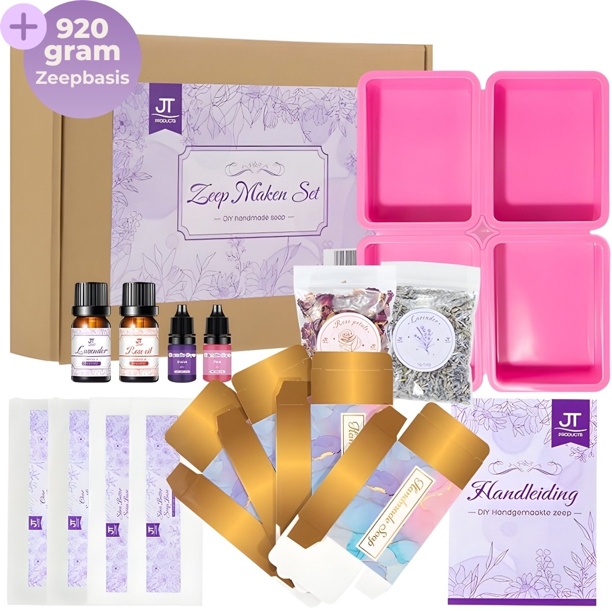 JT Products Zeep Maken Pakket 16 Delig – Voor Volwassenen en Kinderen – 920 Gram Gietzeep