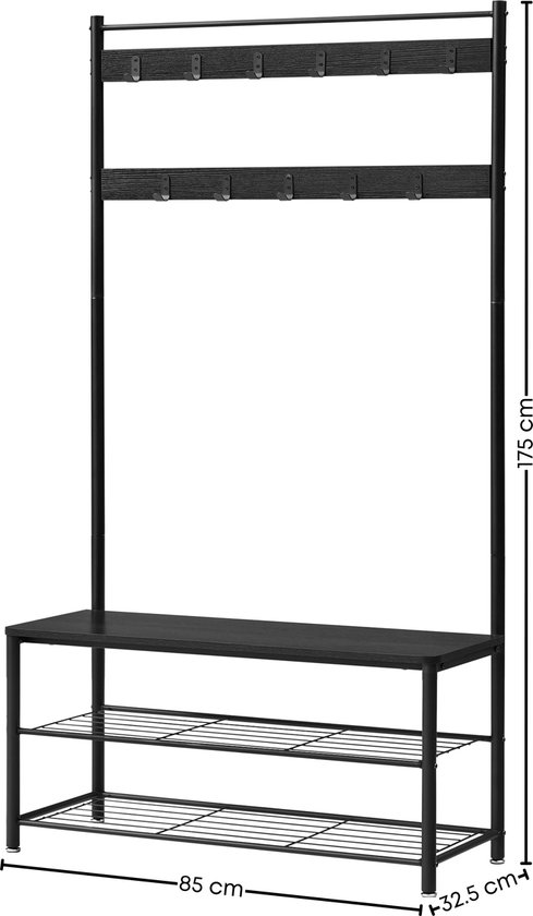 Afmetingen van een zwart garderoberek: 85 cm breed, 32 cm diep en 175 cm hoog.
