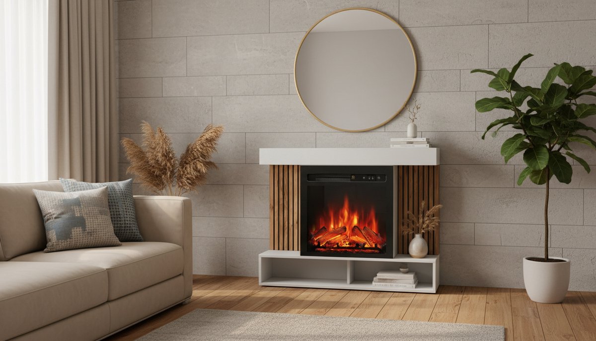 Elektrische wandhaard Casa Velluto "Lynea Luxe 100 cm" – 1800W verwarming, realistisch 3D vlameffect, modern wit design, wandmontage, sfeervolle elektrische haard voor woonkamer, slaapkamer of kantoor