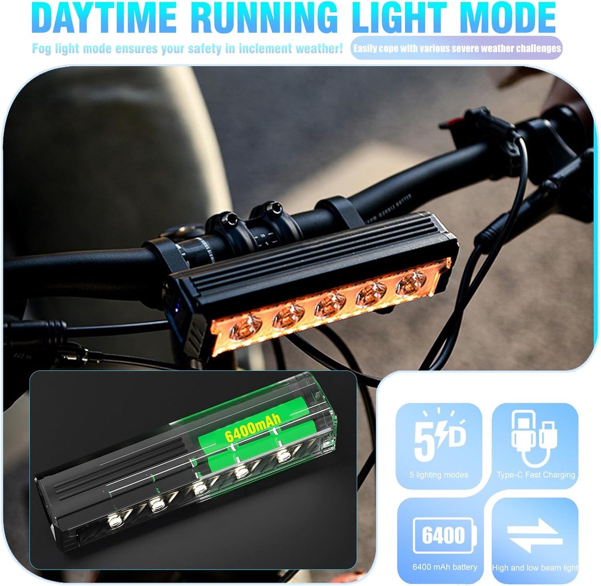 2800 Lumen E-bike Koplamp - IPX5, 5 LED, €25.79 thumbnail 5