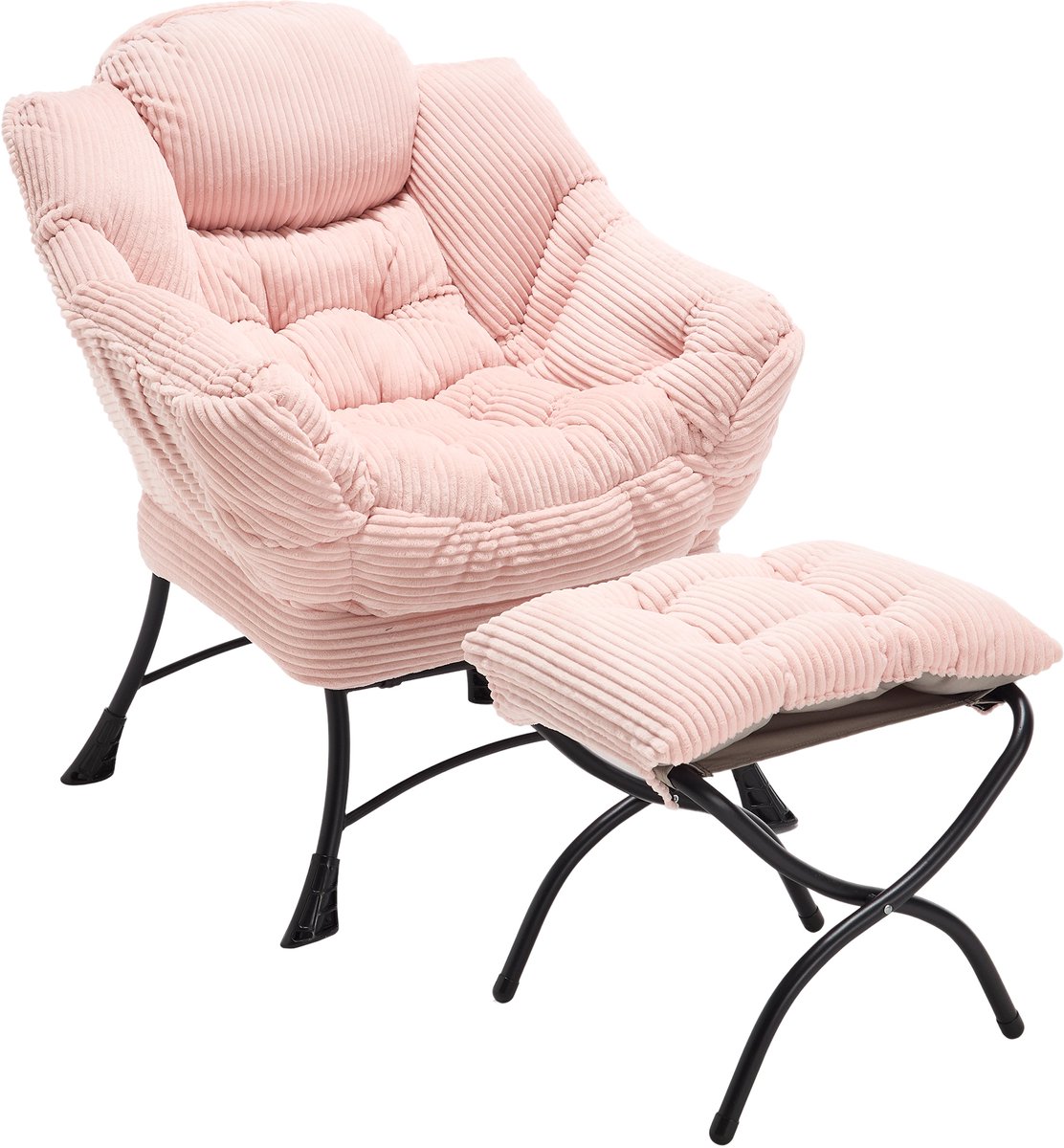 HAUSS SPOLE Fauteuil Met Voetenbank - Loungestoel Met Armleuningen En Zijvak - Ergonomische Rugsteun - Voor Woonkamer Slaapkamer - Staal Roze