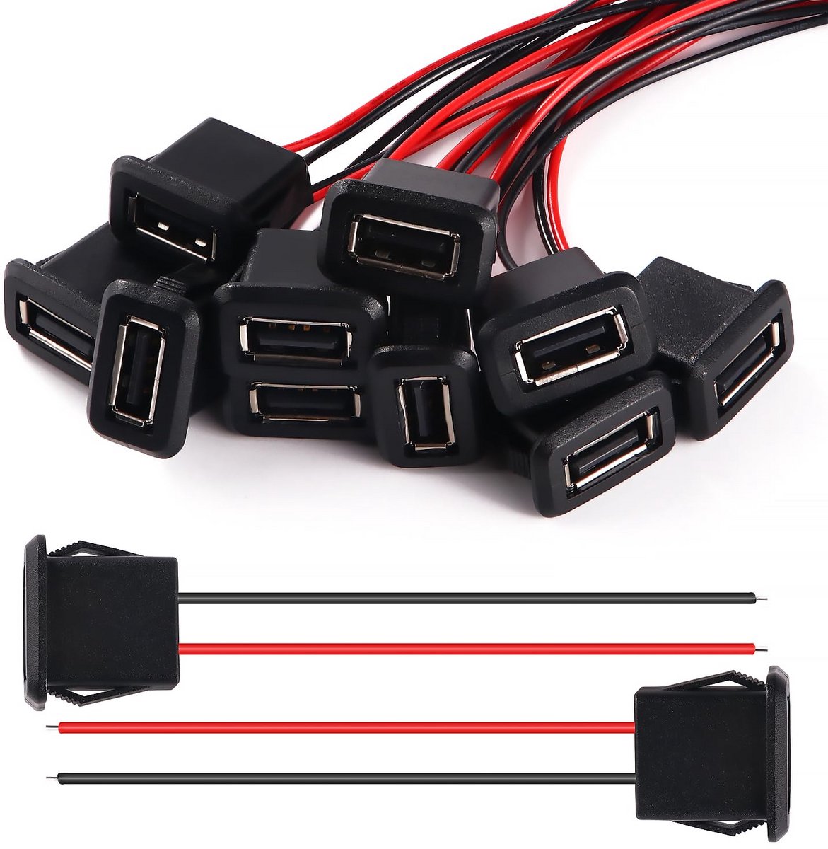10 Stuks USB 2.0 Type A Vrouwelijk Connector met 2-Draad Kabel voor Snel Opladen