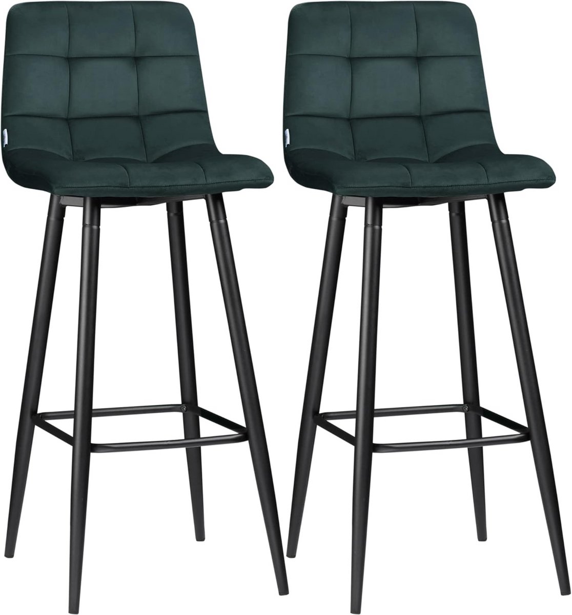 Set van 2 Barkrukken met Voetensteun en Fluweelzachte Zitting - Hoge Bistrostoelen Groen