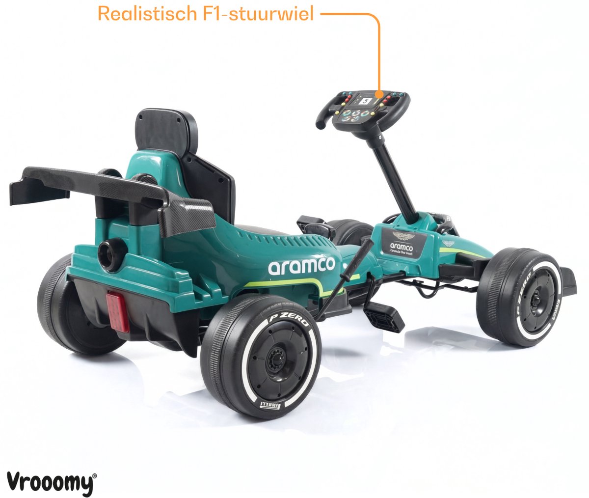 Aston Martin Formule 1 Skelter 3 tot 6 jaar – Officieel Gelicentieerde Kinder Gocart – Race Replica AMR26 met Slijtagevrije EVA-Wielen, Handrem & Veiligheidsgordel – Groen — afbeelding 8