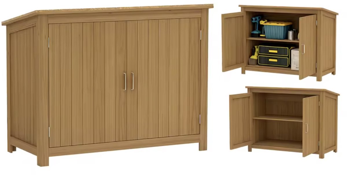 J&R Tuinkast - Opbergkast - Buitenkast - Weerbestendige kast - Kast buiten - Hout - gelakt - Bruin
