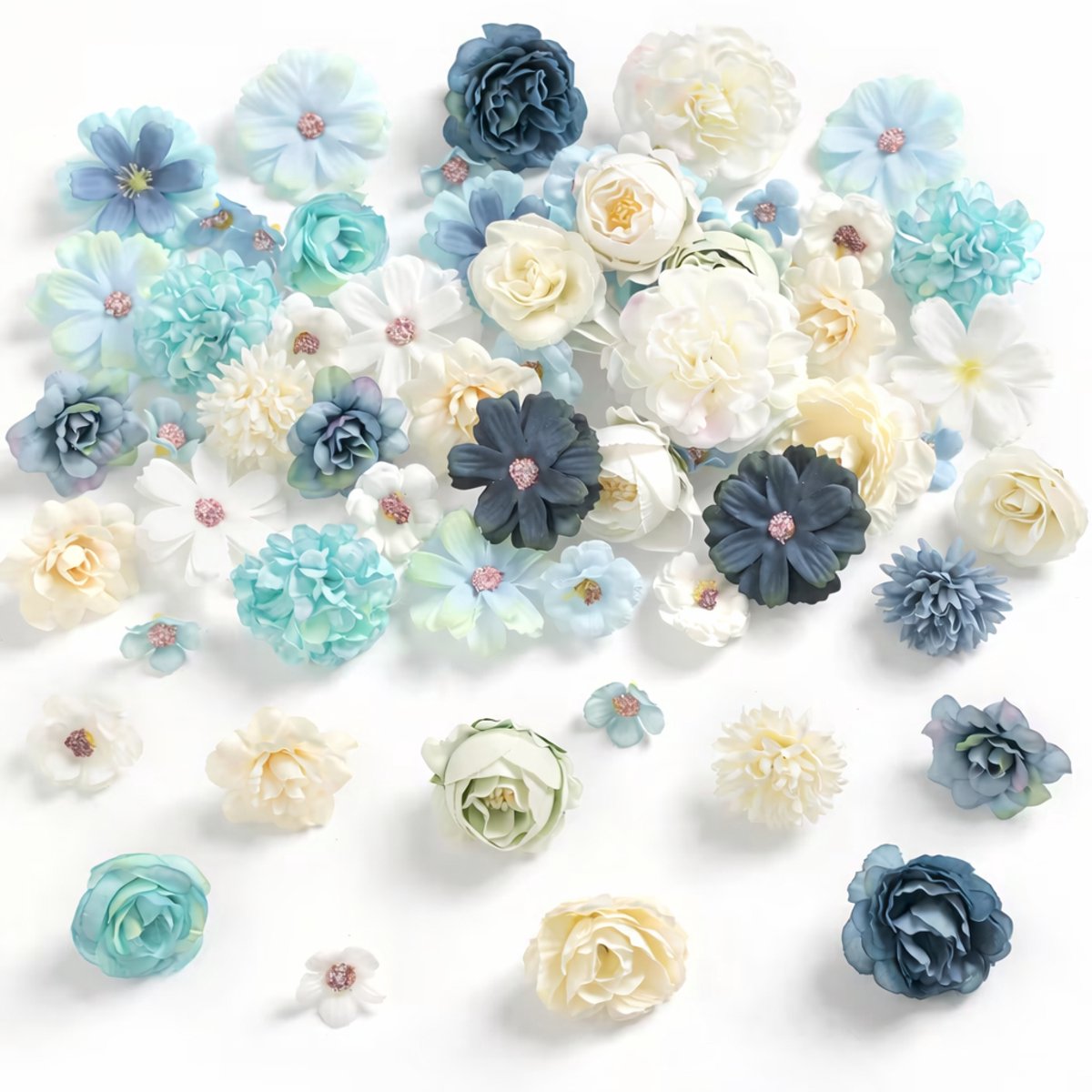 Kasey Grote Kunstbloemen Mix 2-8 cm - 50 Stuks - Blauw & Wit - Kasey