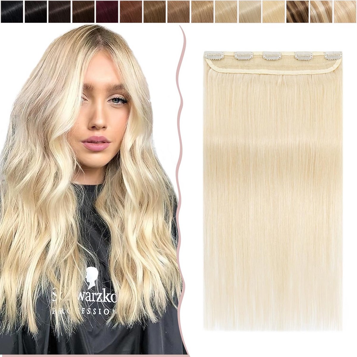 Clip-in Haarverlenging Menselijk Haar Platinablond 5 Clips 56cm