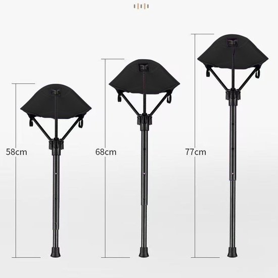 Draagbare opvouwbare kruk, verstelbare stoel met één poot voor kamperen en vissen - lichtgewicht opvouwbare wandelstok met zitje, ultracompacte reiskruk geschikt voor wandelen, winkelen en buitenactiviteiten (één poot), zwart. van Merkloos — afbeelding 3