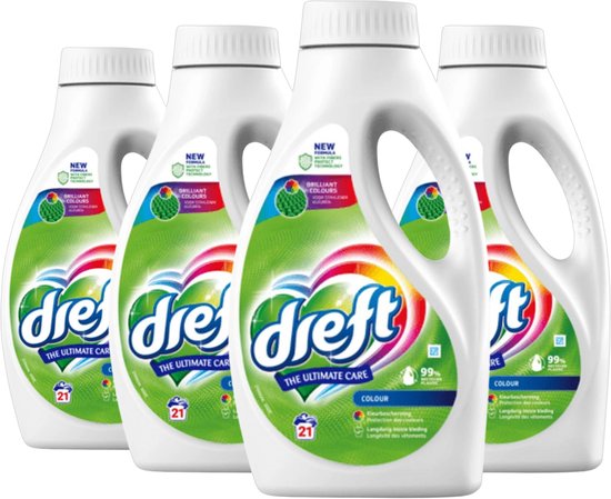 Dreft vloeibaar wasmiddel 84 wasbeurten 'Color' - 4x 21 wasbeurten (4 x 945ML) - Stralende kleuren - Tegen kleurdoorloop - 945ml inhoud