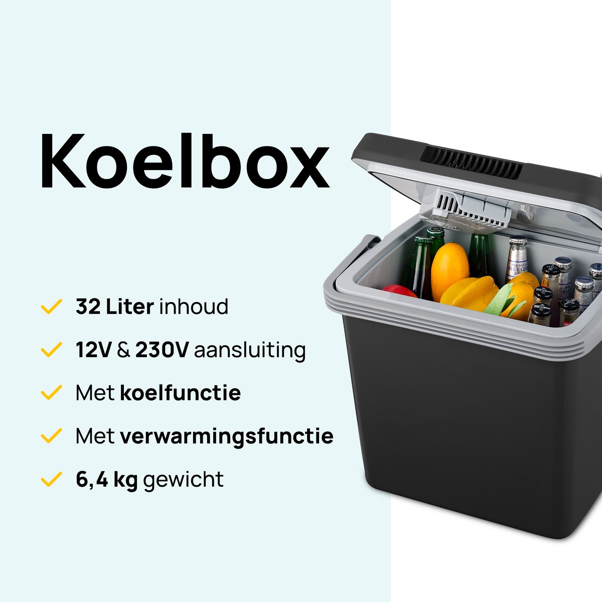 MOA Koelbox Elektrisch 12v 230 volt - 32L - Frigobox - Camping Koelkast - Auto en Camping - Koelen en Verwarmen - Zwart — afbeelding 2